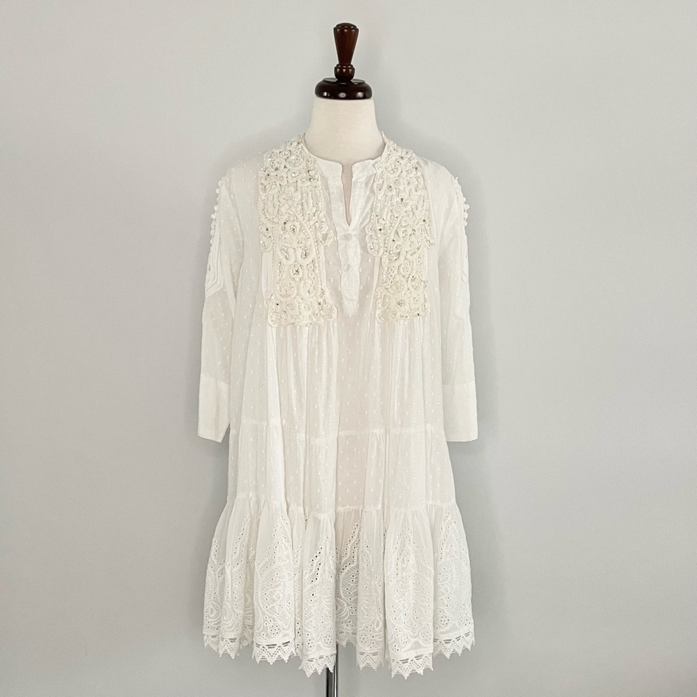 Antica Sartoria White Lace Mini Dress, OS